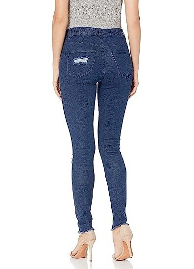 Women's torn knee high denim leggings